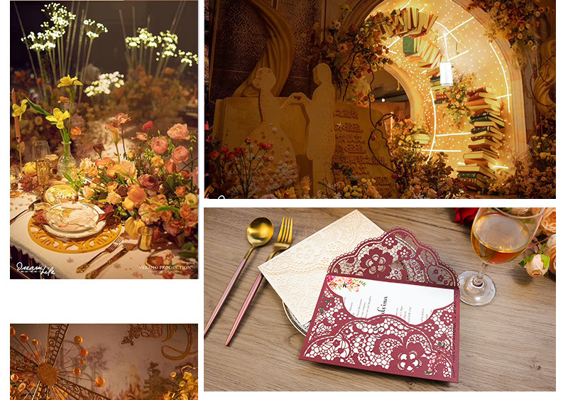 Customized wedding invitations, festival greeting cards and wedding invitations made of multi-color golden scallion powder, super flash material, hollowed-out card paper pic 3