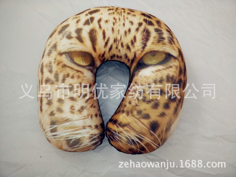 3D printed foam particle animal head leopard print U-shaped neck pillow, foam particle neck pillow, car neck pillow manufacturer wholesale pic 5