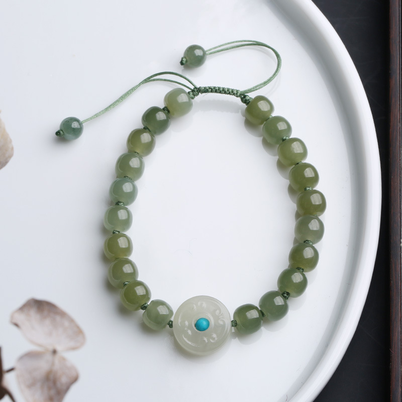 Natural Hetian jade woven bracelet, Xiangyun buckle, Hetian jade woven telescopic rope, one-piece consignment pic 3