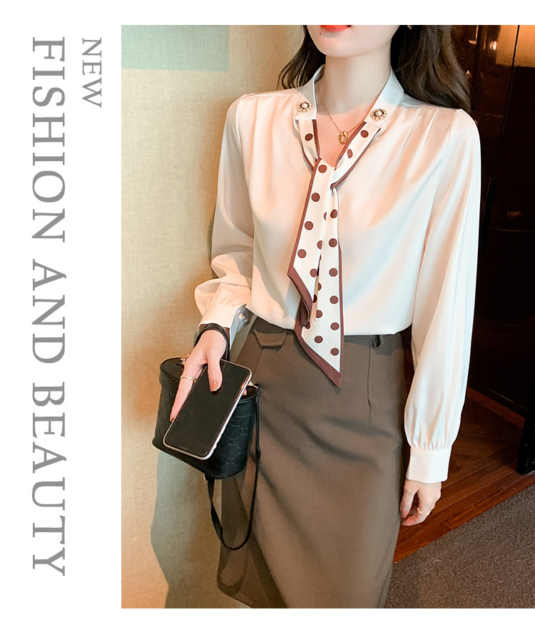 衬衫女2024秋季新款时尚气质韩版V领波点蝴蝶结系带减龄长袖上衣详情14
