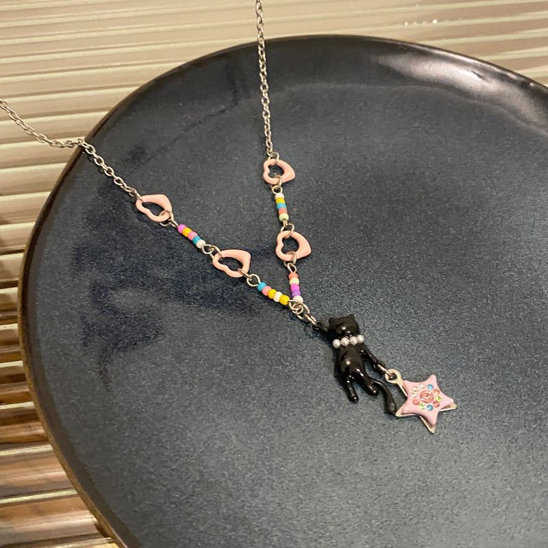Black cat pink star necklace for girls, y2k hot girl, sweet design, sweet, cool and cute, a versatile accessory gift pic 7