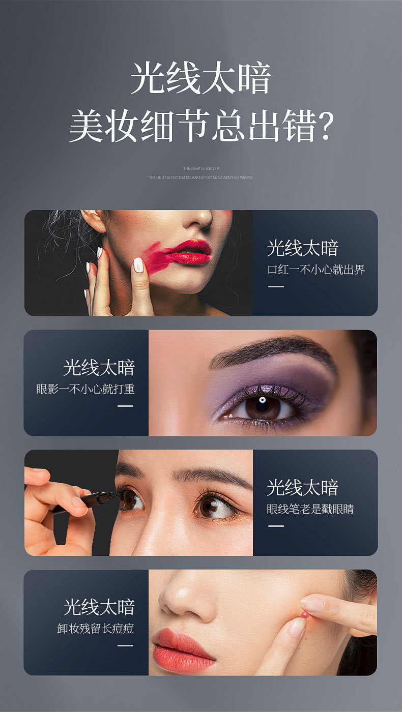 European-style metal LED makeup mirror, usb charging, touch dimming, 5x magnifying glass with light, 7-inch desktop double-sided mirror pic 2