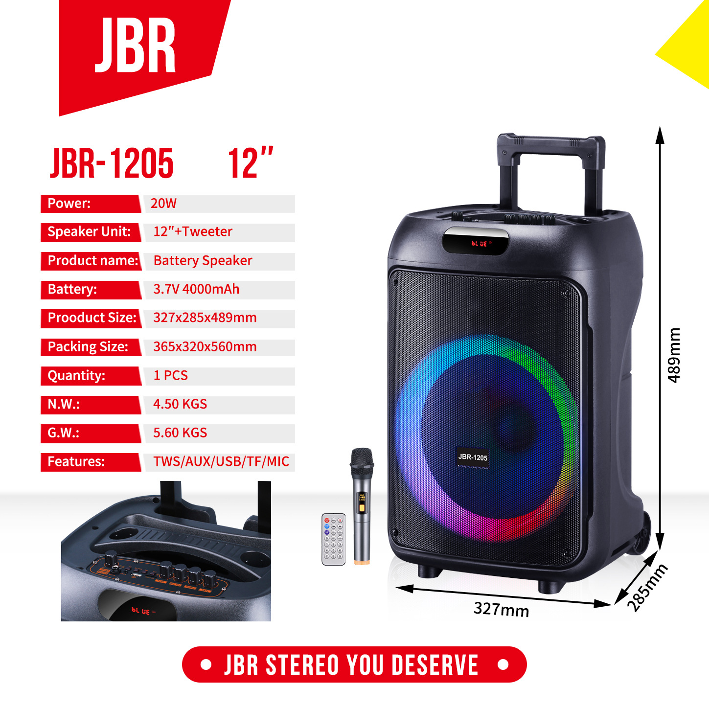 JBR-1206 12寸拉杆便携广场舞DJ移动bluetooth户外ok音响蓝牙音箱详情4