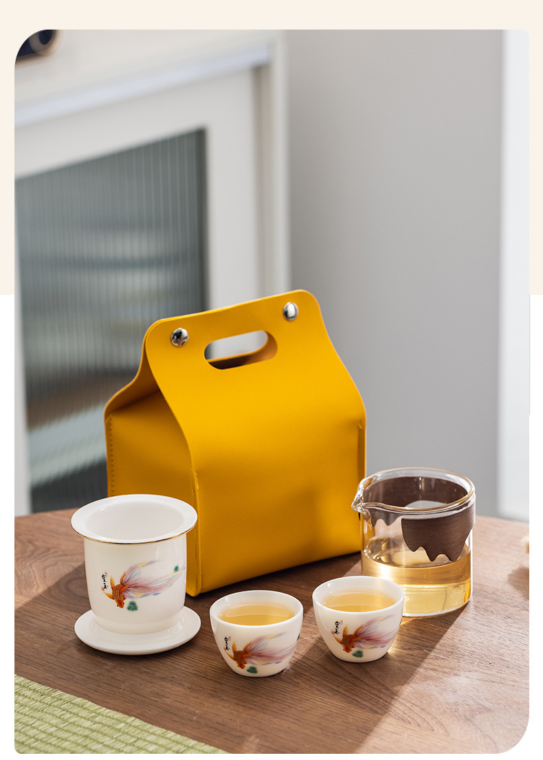 The Wujiang Sheep Fat Jade Porcelain Kung Fu Tea set travel bag is a high-end souvenir for outdoor travel. Wholesale pic 10