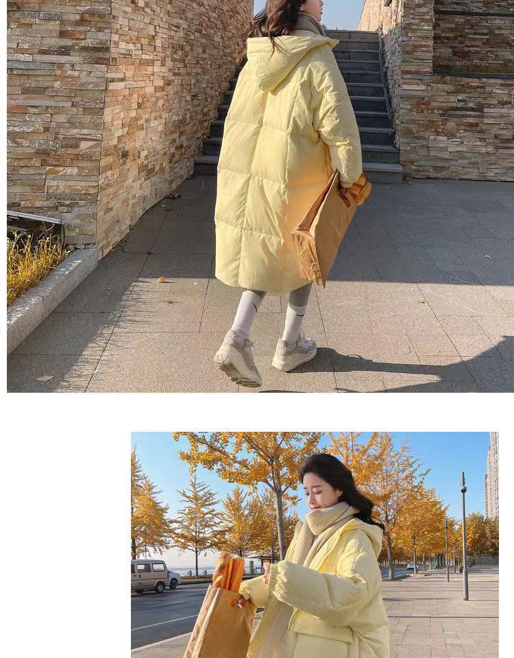 奶黄羽绒棉服女中长款2022冬新款韩版chic面包服宽松加厚棉衣外套详情7