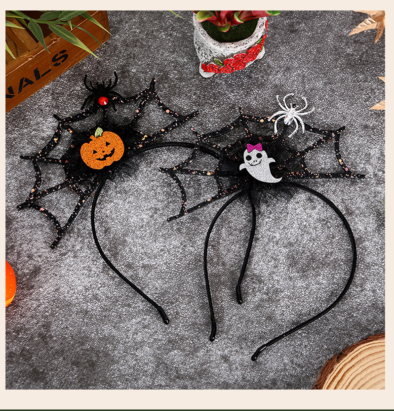 新款儿童万圣节亮闪幽灵鬼头南瓜网纱发箍 跨境节日头饰批发 吊坠款头箍精选详情6