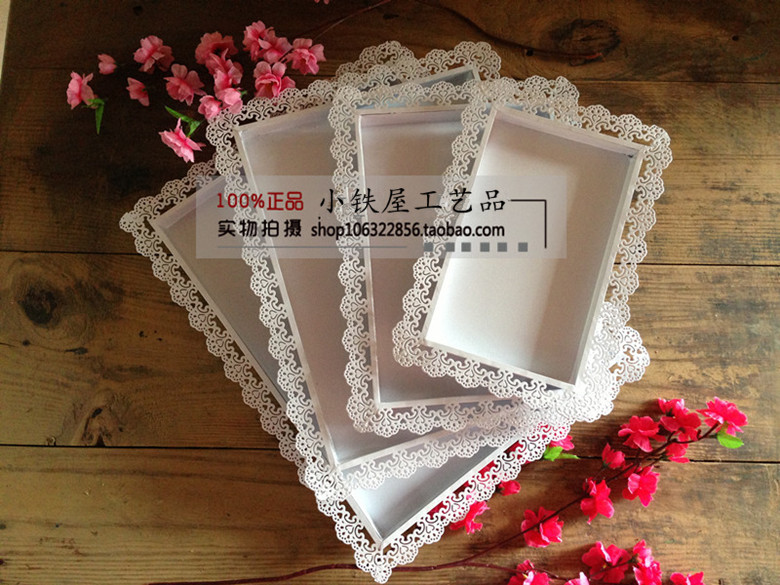 欧式托盘长方形西点盘铁艺蛋糕盘甜品展示方盘蕾丝边茶盘白色平盘详情1
