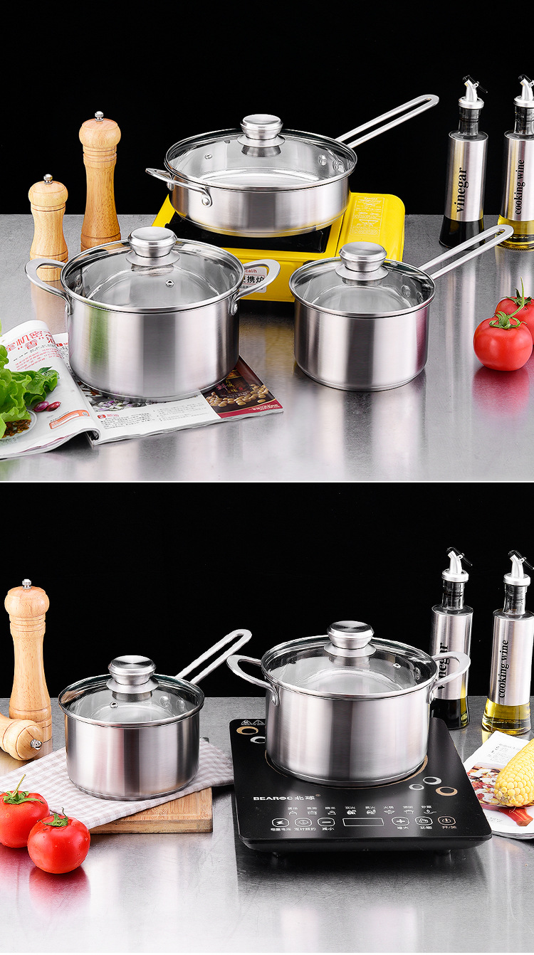 Gift set: 304 stainless steel three-piece cookware 16+20+24cm kitchen daily-use cookware combination set pic 13