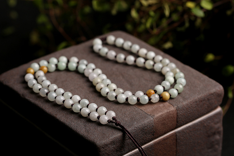 Natural multi-color jadeite A-grade round beads 5.5mm woven necklace rope, multi-color round bead pendant hanging rope, jadeite bead chain pic 3