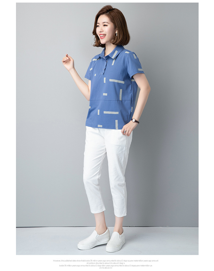 Mamá verano manga corta camiseta mujer 2021 nueva moda chic media edad mujer top algodón polo cuello pic 8