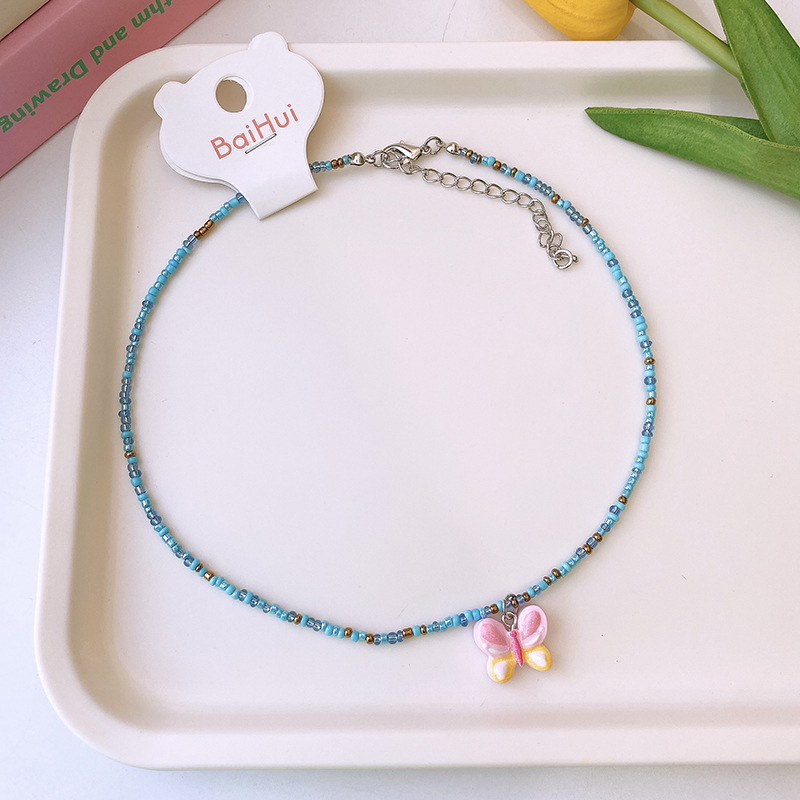 日韩彩色串珠项链童趣卡通可爱儿童蝴蝶爱心锁骨链多巴胺少女饰品详情16