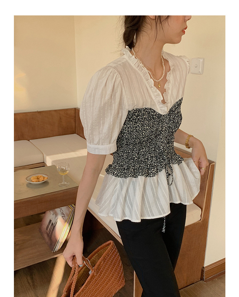 【复活款】法式复古V领碎花短款上衣夏季新款衬衫设计感小众Q1082详情18