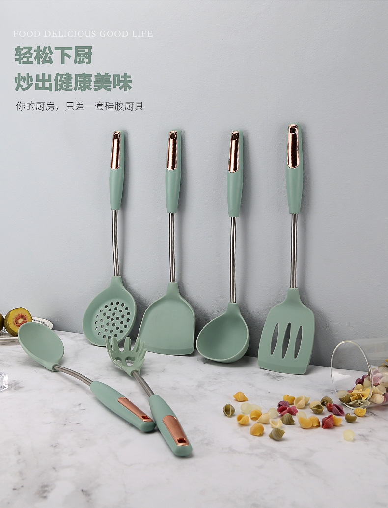 硅胶厨具7件套装 北欧风炒菜铲子家用锅铲炒勺子汤勺厨房厨具用品详情8