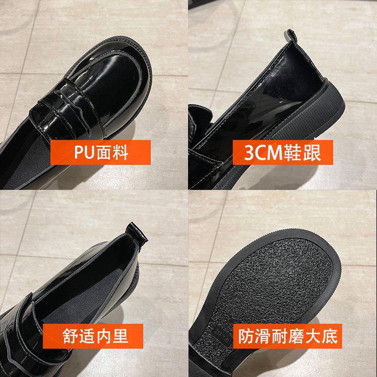 单鞋女2021新款女鞋春季英伦学院风浅口小皮鞋女式平底黑色懒人鞋详情16