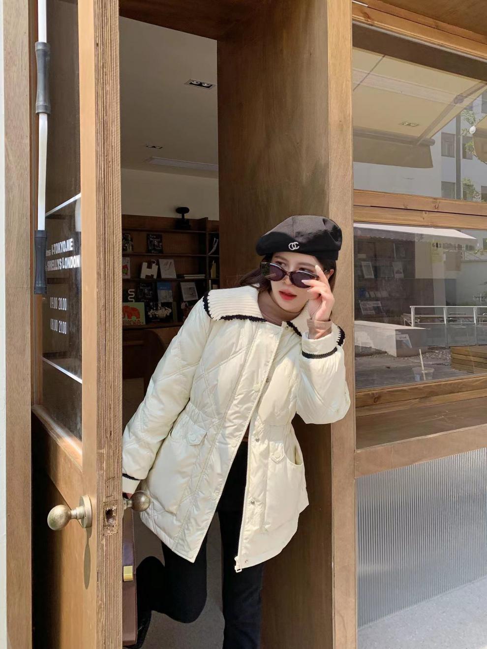 2022新款羽绒服女小香风短款韩版针织娃娃领时尚小个子冬外套潮详情9