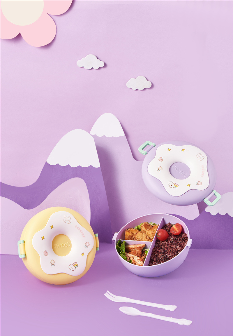 Donut lunch box, cute children, large-capacity compartments, baby food box with lid, portable student lunch box, PP bento box pic 4