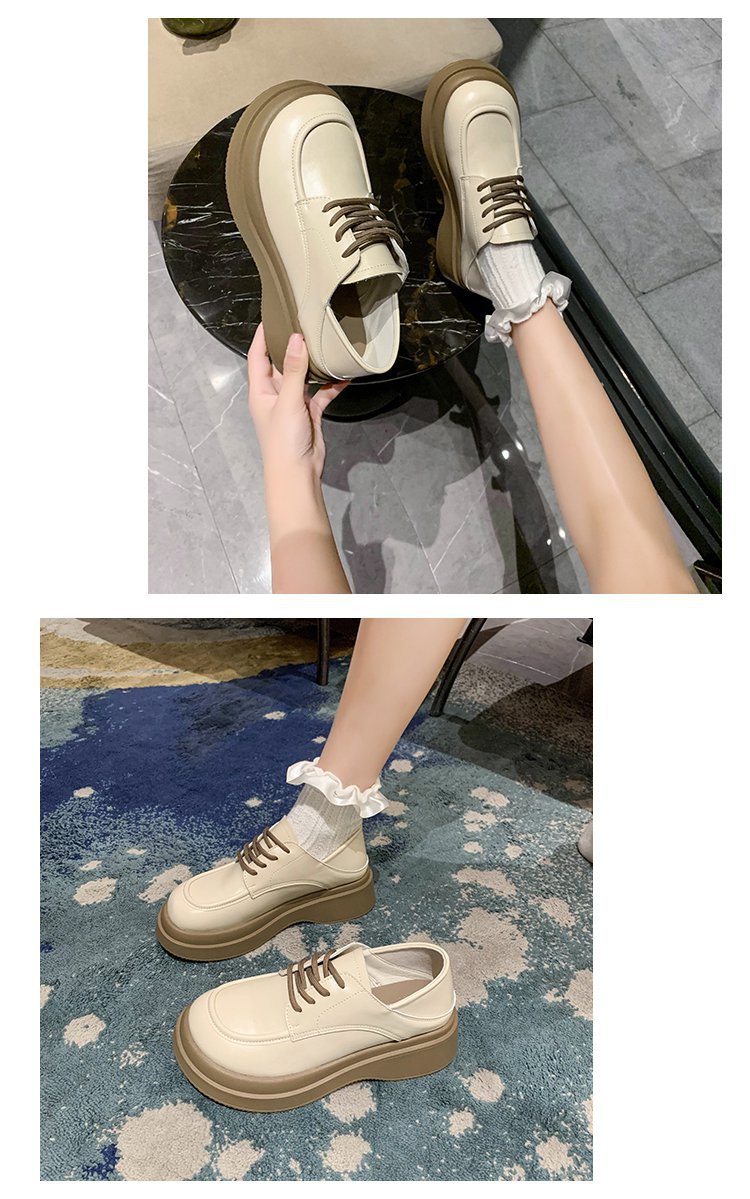 韩版简约休闲乐福鞋女2022秋季新款英伦风厚底单鞋时尚系带小皮鞋详情11