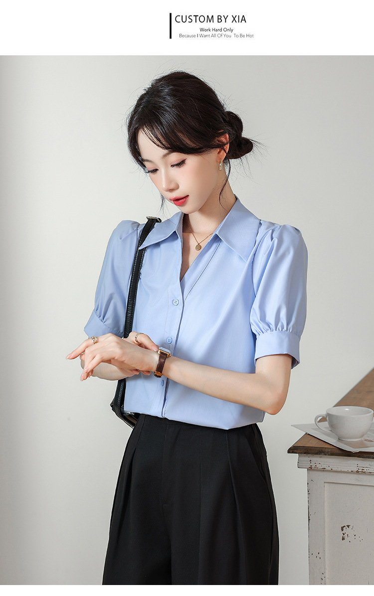 A niche chiffon shirt and top for summer 2024, a new short-sleeved shirt for women with a French style that makes them look slimmer pic 17