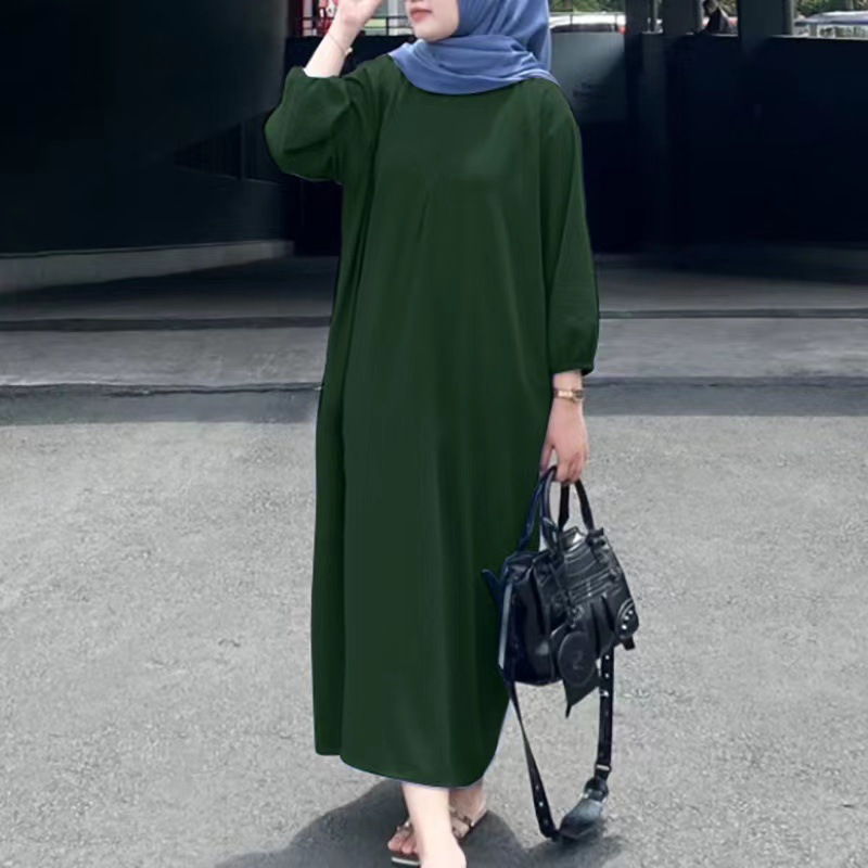 2023时尚春秋新款连衣裙女式泡泡袖纯色背心长袍女士休闲宽松长裙详情5
