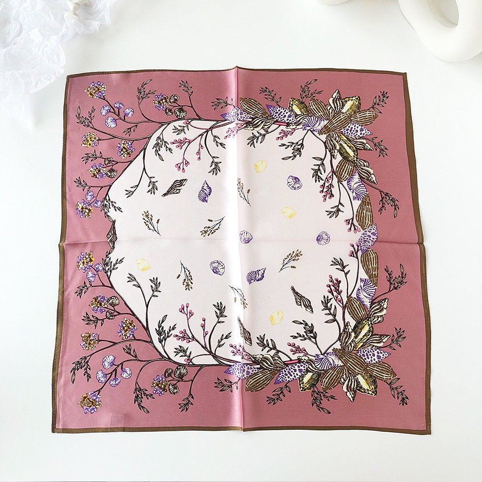 Wholesale silk scarves for overseas gifts and return gifts, cross-border silk autumn and winter decorative plain crepe satin 53cm floral neckerchiefs, small square scarves pic 51