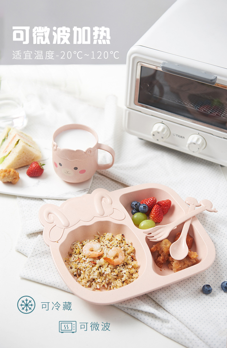 创意卡通碗勺叉杯子五件套儿童餐具竹纤维儿童分格餐盘餐具套装详情6