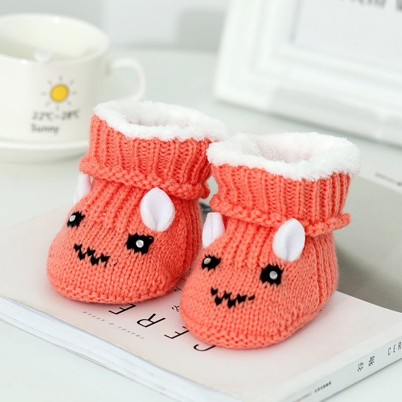 Otoño invierno 0-6 meses tejido a mano zapatos de lana de bebé cien días luna llena bebé no cae zapatos 3 más peluche zapatos de algodón engrosado pic 17