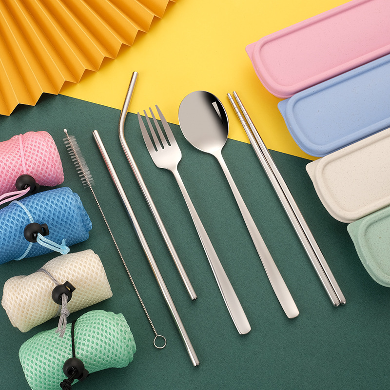 跨境亚马逊不锈钢餐具套装 便携式创意西餐具刀叉勺吸管组合礼品详情4