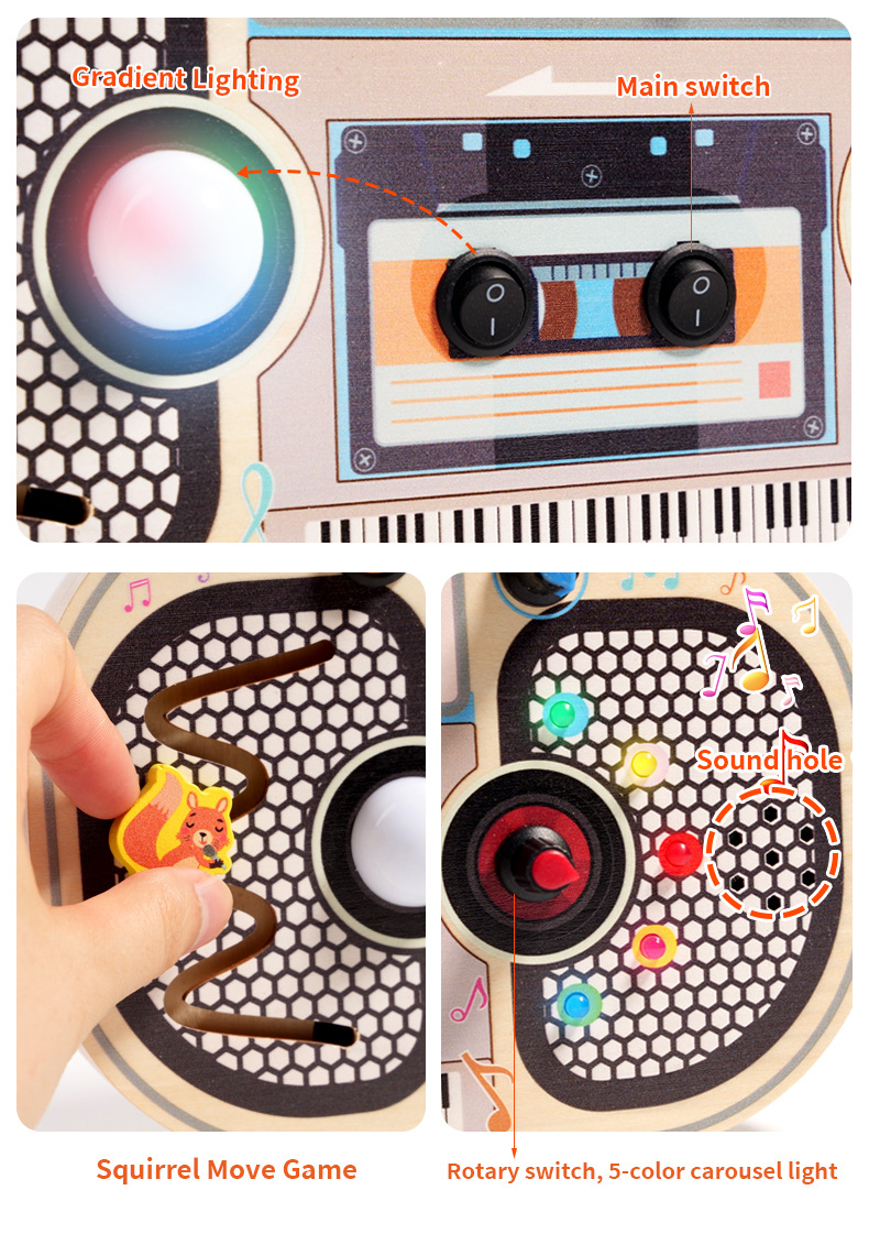 儿童木质益智早教玩具开关电路灯录音机忙碌板启蒙认知LED灯新款详情6