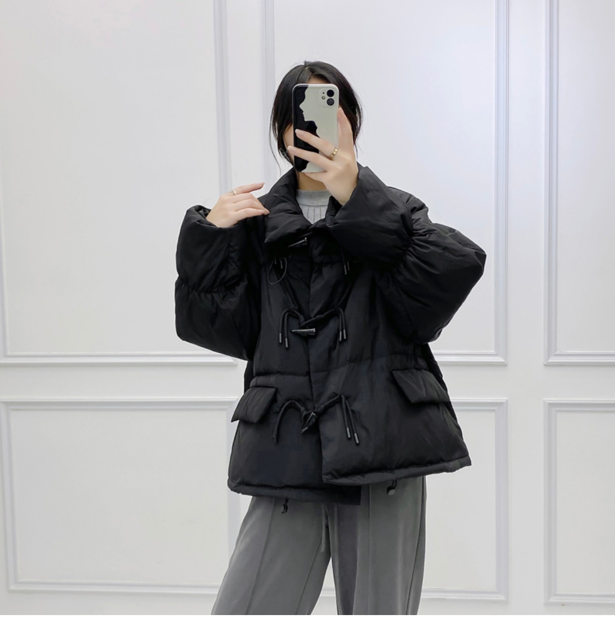 韩系仙女牛角扣羽绒服女洋气短款新款韩版宽松白鸭绒面包服外套潮详情26