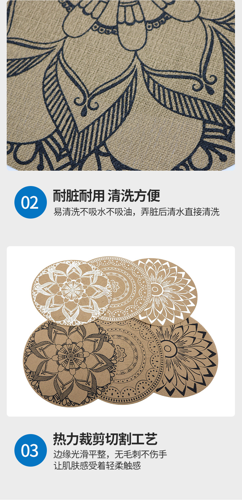 圣特仿麻圆形PVC隔热垫咖啡餐桌垫高级西餐垫防水轻奢餐垫中式欧详情8