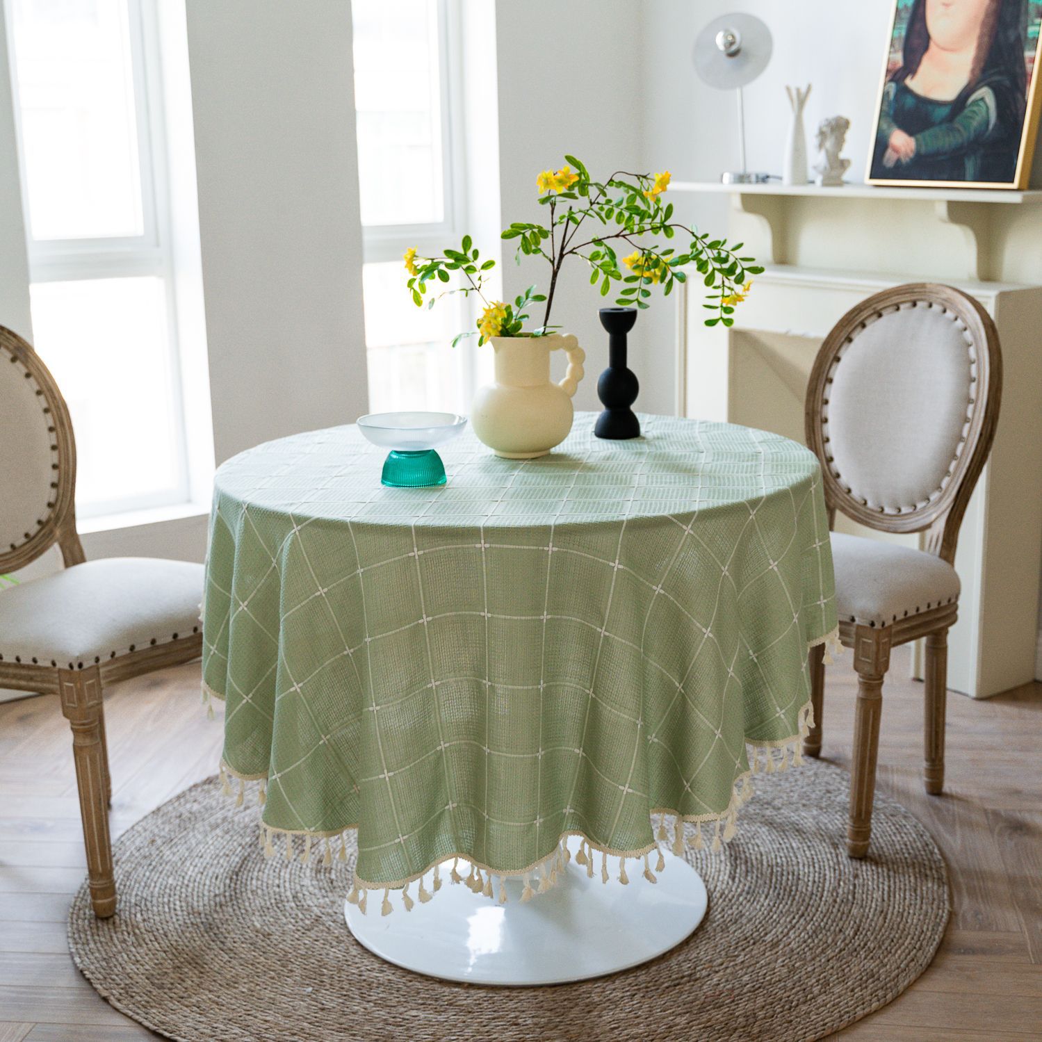 Cross-border TEMU Xiyin round table cloth, Japanese cream white tassel tablecloth, table cloth, cover cloth, Amazon factory wholesale pic 14