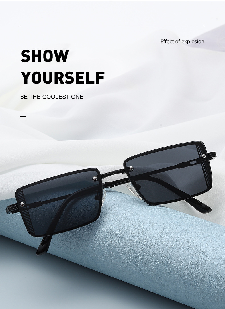 新款摩登太阳镜男女个性小方框跨境韩版海洋片眼镜街拍嘻哈墨镜详情3