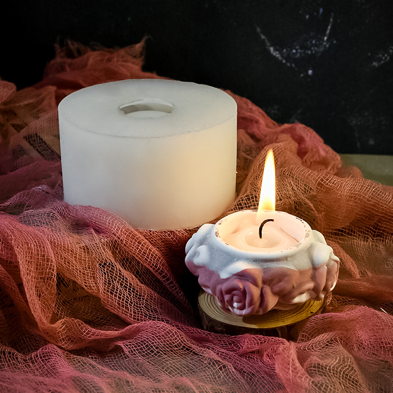 diy硅胶模具4连玫瑰烛台花朵香薰蜡烛装饰摆件水泥石膏模具详情6