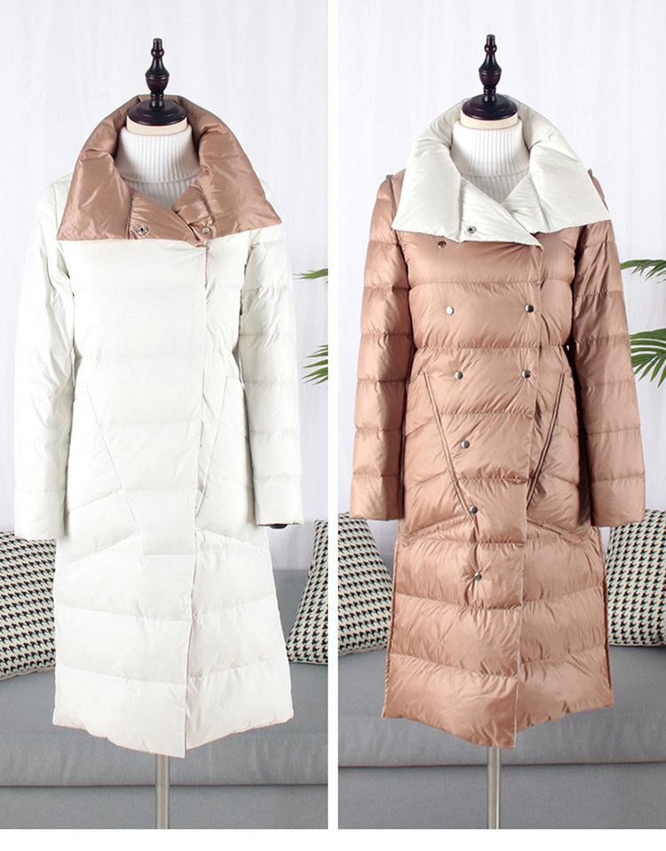 The 2019 winter new down jacket for women, mid-length, knee-length, double-sided wear, white duck down, a bestseller, slim-fit, large-sized coat, is in vogue pic 16