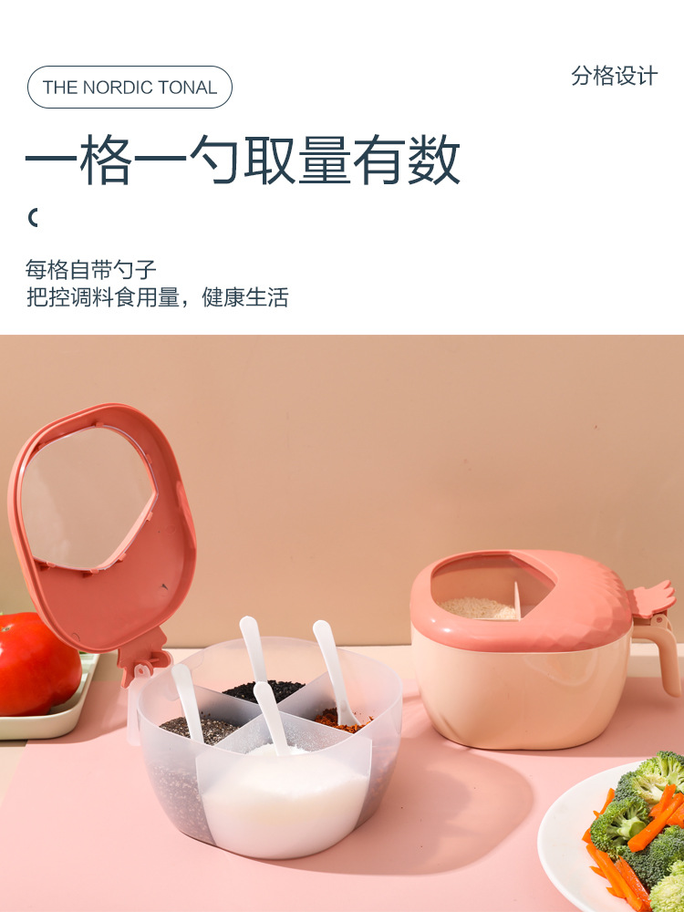 Plastic creative and simple four-compartment kitchen storage seasoning box with lid, multi-compartment set kitchenware pic 21