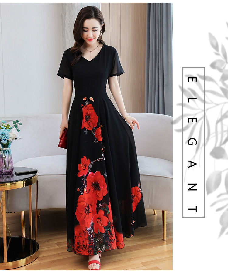 This is a new summer short-sleeved long dress for middle-aged and elderly mothers pic 10