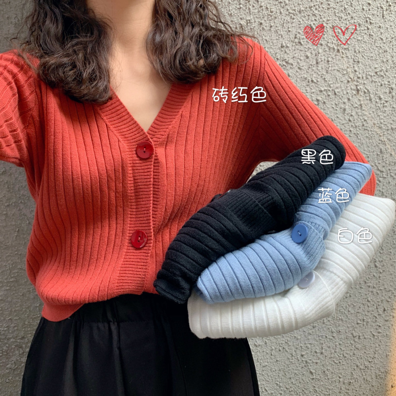 秋冬新款外穿内搭温柔风短款宽松V领毛衣外套针织衫开衫女装上衣详情5