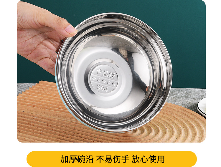 Large-capacity 304 stainless steel bowl, student Nordic colorful bowl, double-layer heat-insulating soup bowl, household cafeteria rice bowl and soup basin pic 19