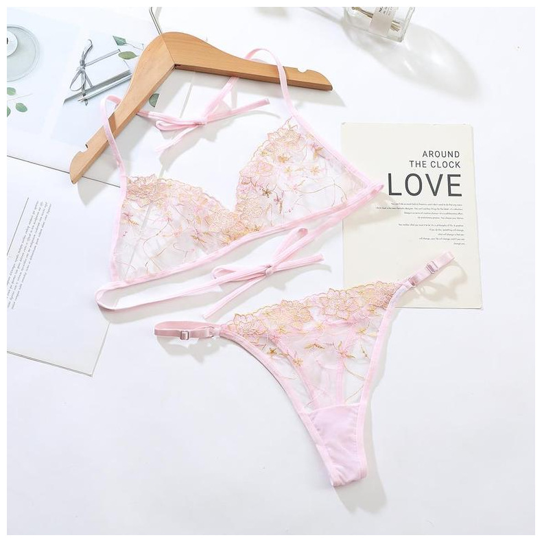 New mesh embroidery inner layer with French lingerie straps bra set for young ladies, sexy and cute, European style 672AA pic 7