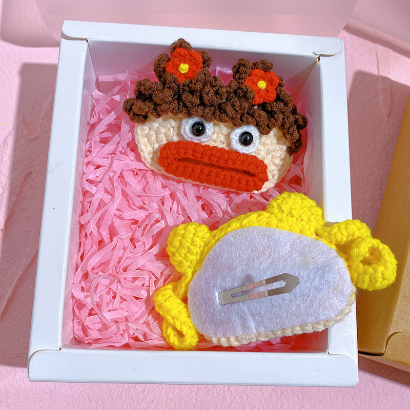 纯手工钩织毛线发夹丑萌大嘴妹搞笑发夹刘海夹搞怪发夹香肠嘴发卡详情7