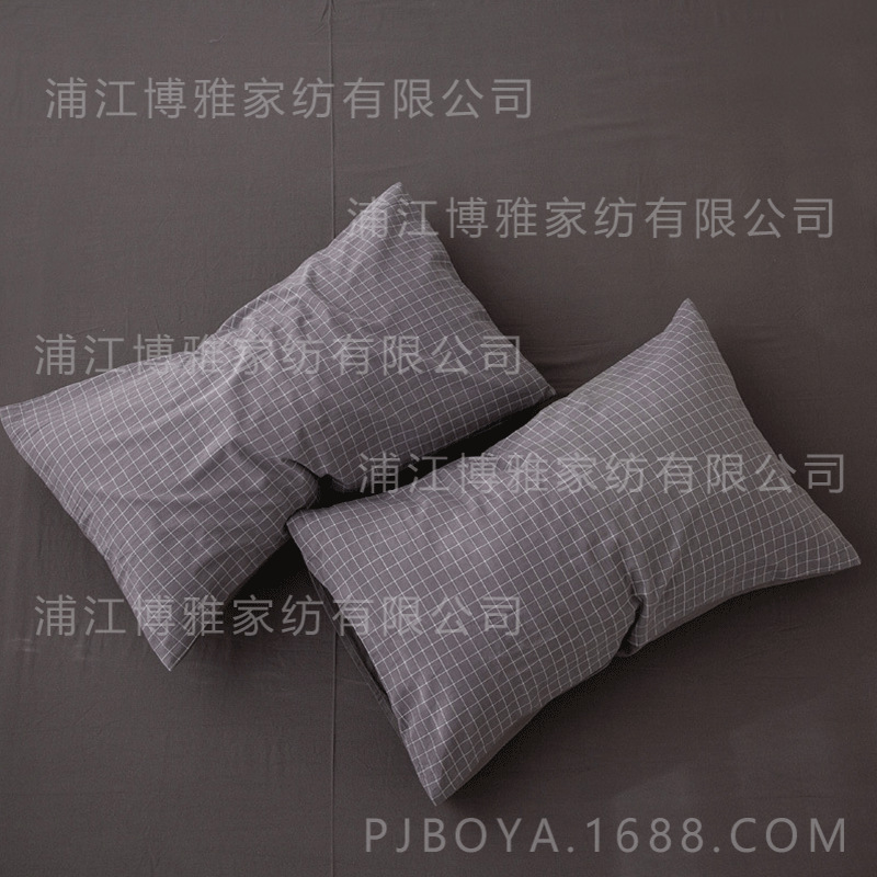 Boya high-quality modern simple grid plain washed cotton pillowcases, pure cotton single and double person pillowcases wholesale pic 13