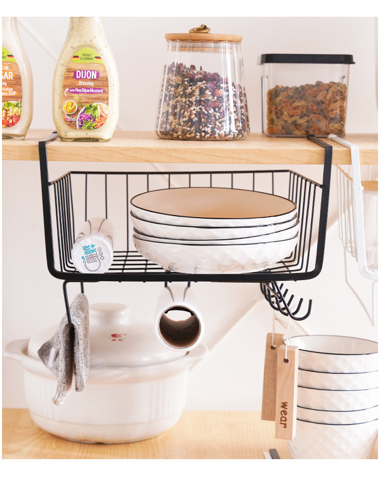 Manufacturer wholesale household kitchen cabinet partition, bottom hanging basket, suspended storage basket, wardrobe storage rack, storage rack pic 14