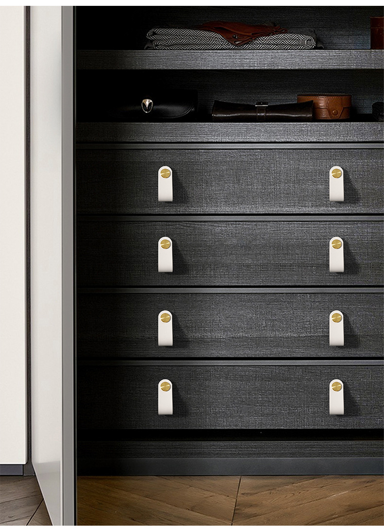 Direct sales from the manufacturer of cross-border colored brass leather handles for kitchen and wardrobe door leather handles, buttons, and leather material storage box handles pic 76