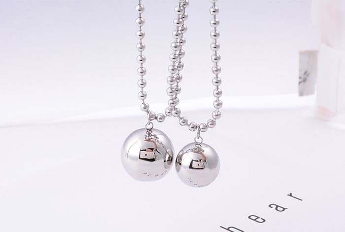 Simple Korean-style titanium steel round bead sweater chain, rose gold round ball long necklace, T-shirt chain accessory pic 4