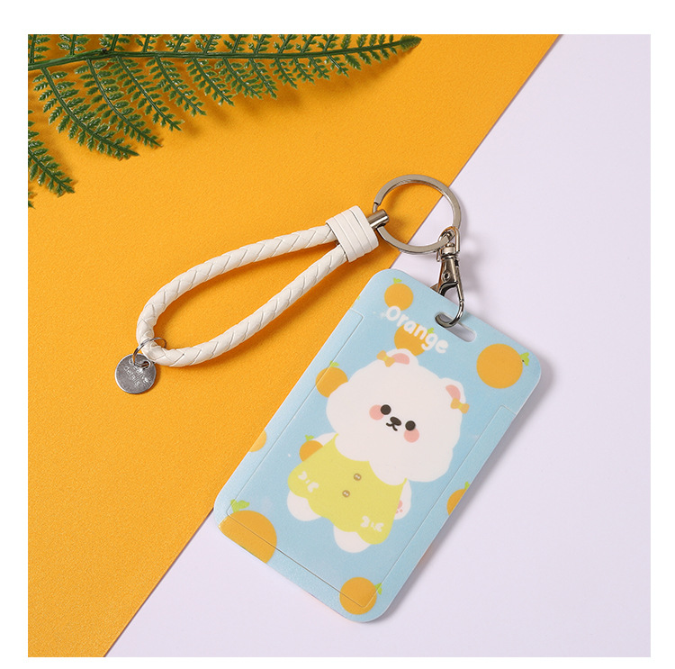Cartoon rabbit student card holder, cute bear lanyard, sliding cover, bus card, keychain, ID card, wholesale work name tag pic 11