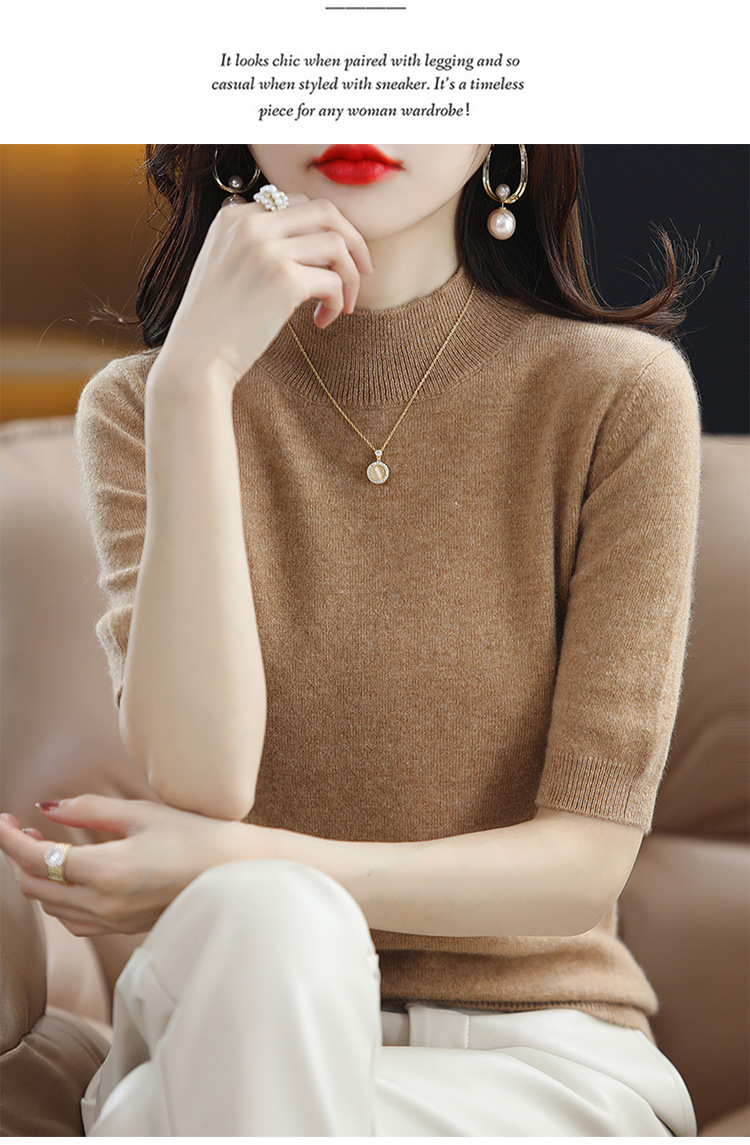 2024新款春秋半高领五分袖羊毛打底衫女中袖修身毛衣女西装伴侣内详情31