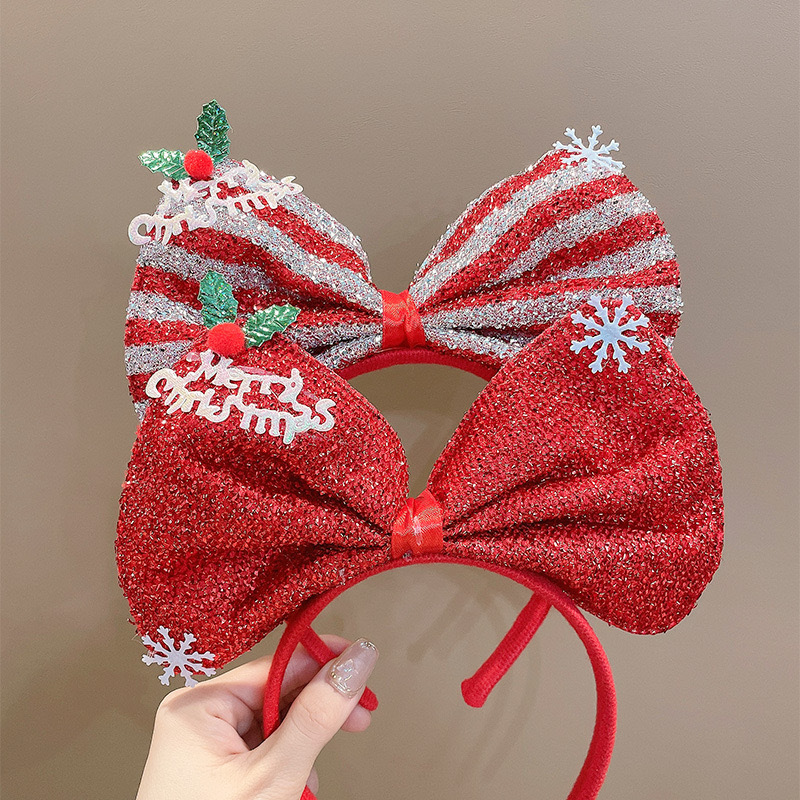 新款儿童圣诞节大红色蝴蝶结头箍 可爱派对装扮发饰品 圣诞发箍风筝款式独特详情8