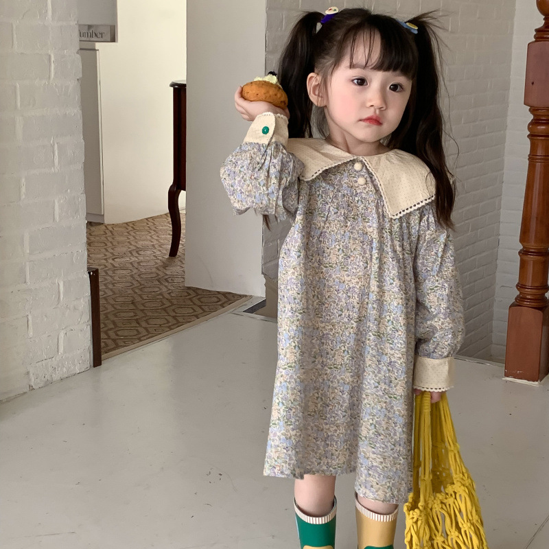 韩国童装女童碎花连衣裙春装洋气儿童娃娃领气质宝宝甜美公主裙子详情8