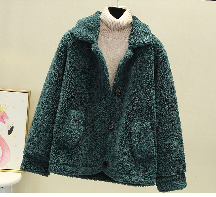 A new autumn and winter casual lambskin plush fur coat for women, a short Korean-style granular fleece warm top pic 6