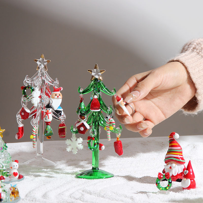 圣诞节礼物拉丝圣诞树淄博琉璃工艺品玻璃制品桌面摆件手工装饰灯详情31